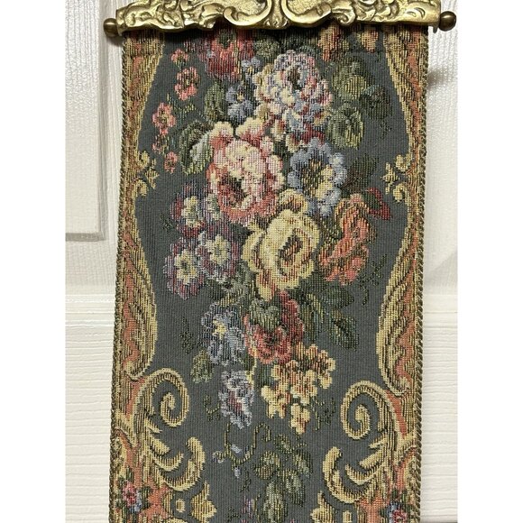 Vintage Floral Tapestry Ornate Gold Brass Butler's / Bell Pull Victorian Pink - Picture 7 of 13